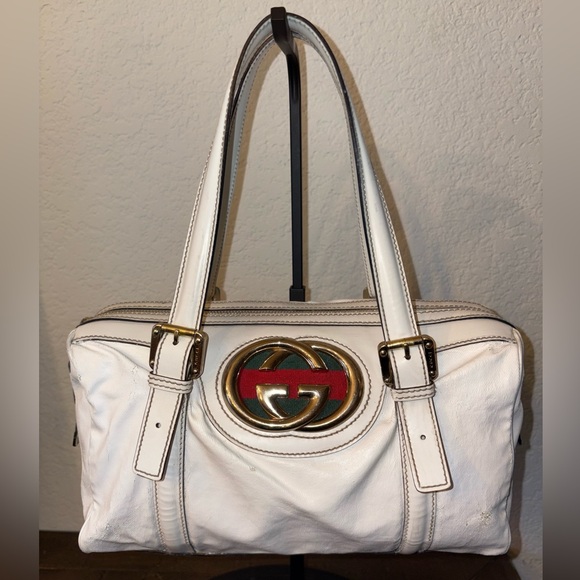 Gucci Handbags - SOLD UNLISTED. Gucci Sherri Line White Leather Tote with Red and Gold Emblem